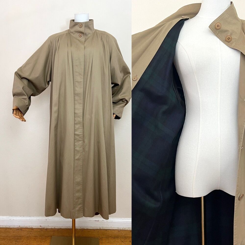 VTG Sanyo Japan Women's Oversized Swing Duster Trench Coat Stand Collar Sz 14